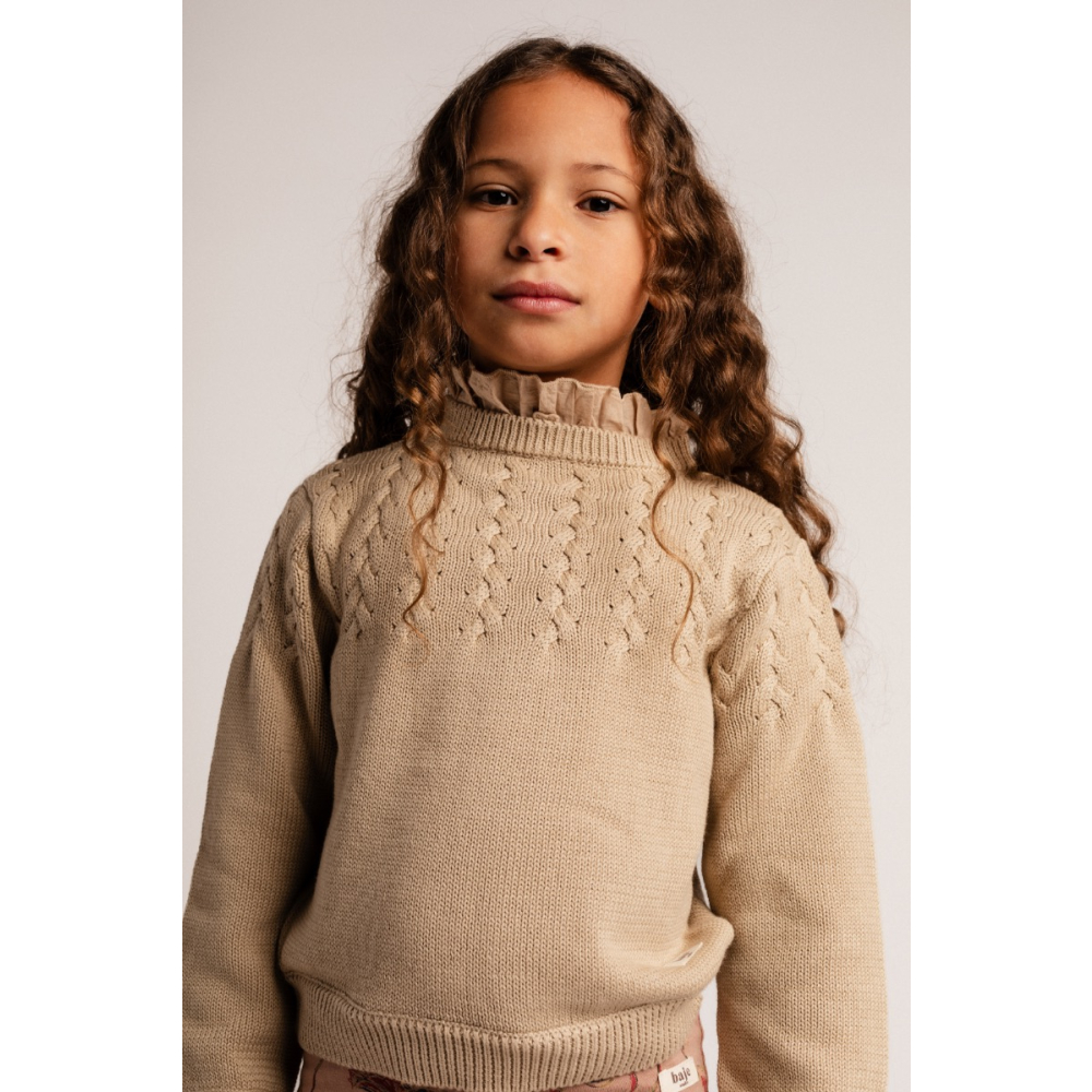 Baje Studio Gebreide Trui Beige Ruffle Kraag Vallon Sand Desert