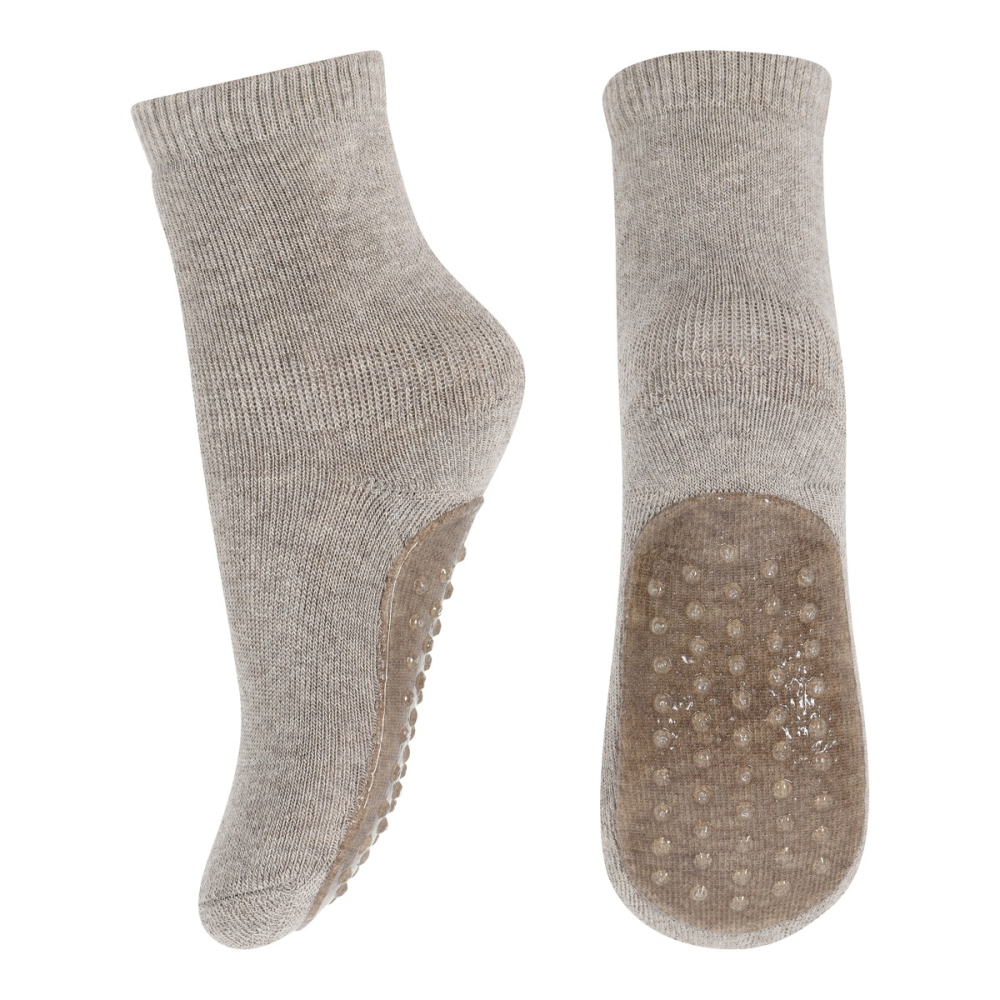 MP Denmark Anti-Slip Sok Bruin Light Brown Melange met terry binnenkant en antislipzool