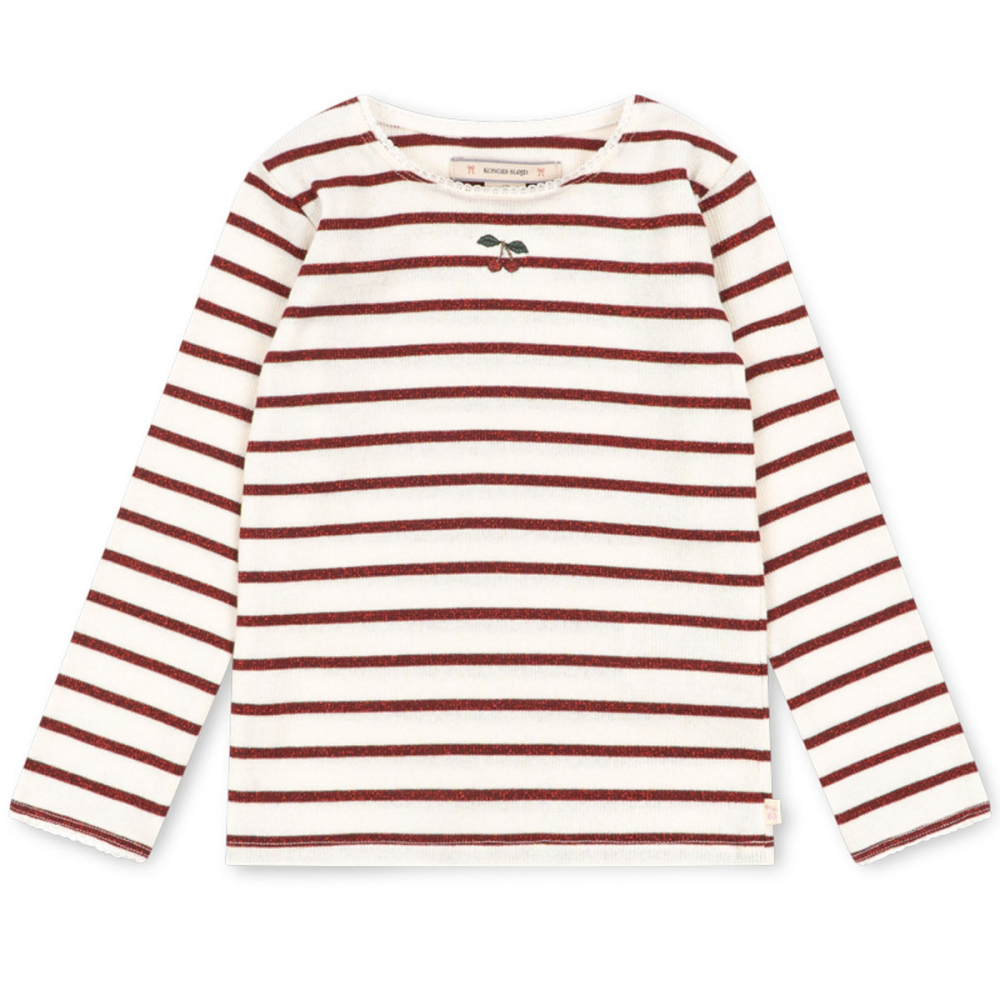 Konges Slojd Longsleeve Roli Glitter Cherry Gestreept Creme Rood in vooraanzicht 