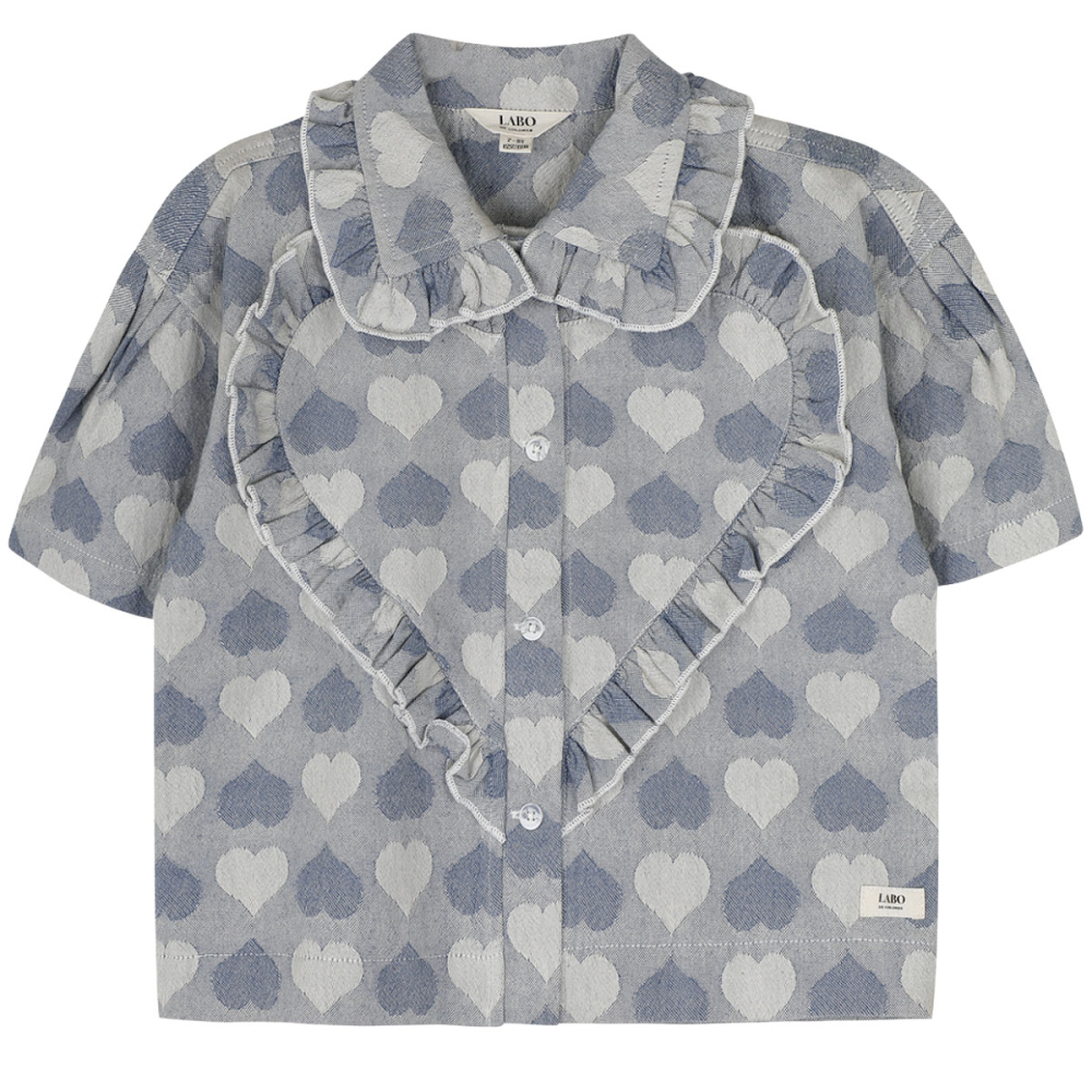 Labo de Colore blouse blauw hartjes Laila blouse blue denim light meisjes zomercollectie Pudilo