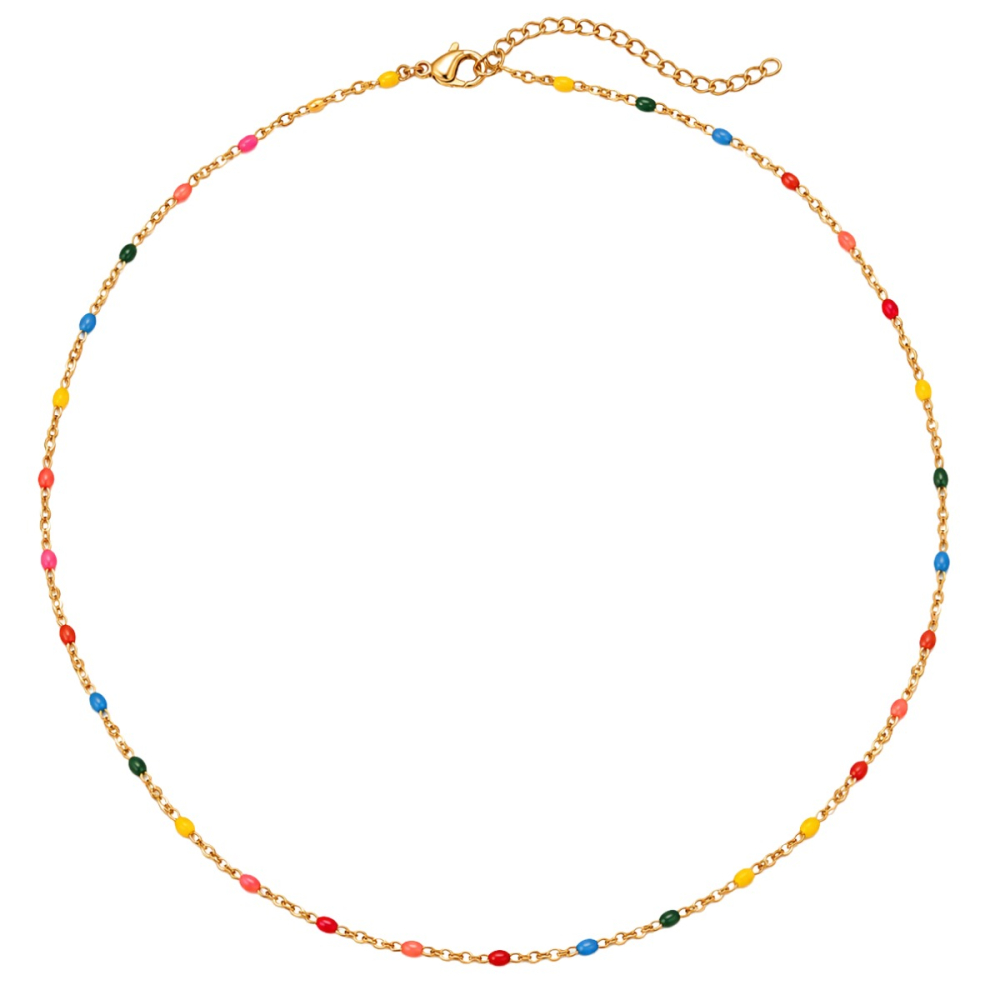 Marlo Ketting Multicolor Goud met fijne goudkleurige schakels en kleine gekleurde kraaltjes