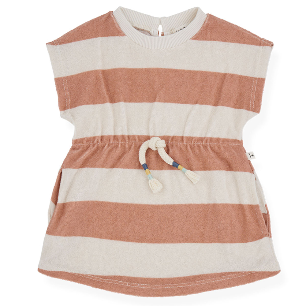 One More In The Family Jurk Ilaria Roze/Creme Strepen Badstof Coral