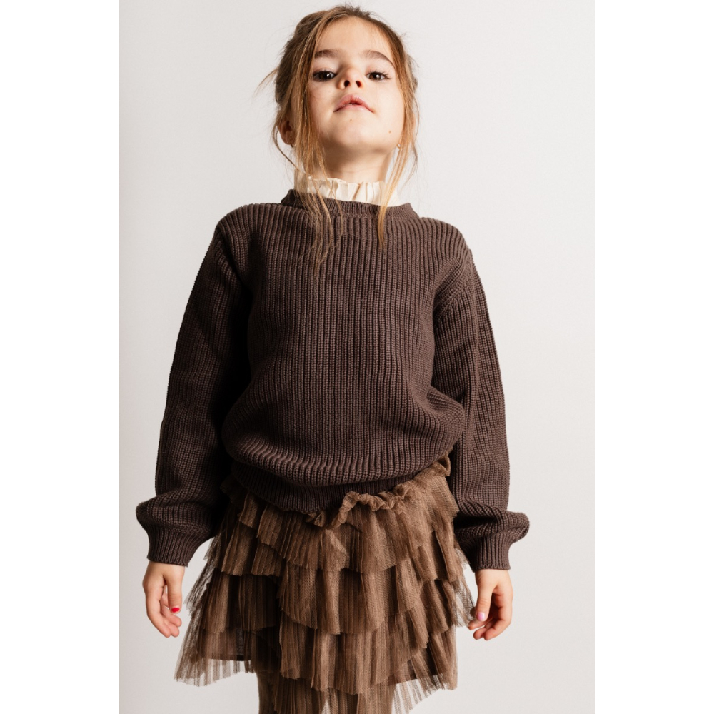 Baje Studio Gebreide Trui Bruin Ruffle Kraag Soho Brown Choco