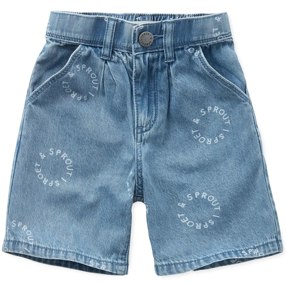 Sproet & Sprout korte broek blauw denim met all-over Sproet & Sprout print