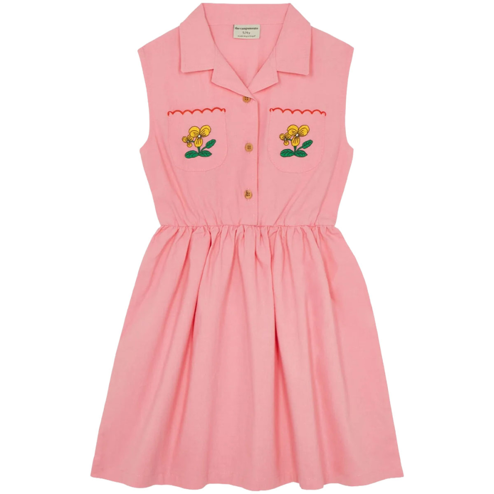 The Campamento jurk roze met bloemen zakjes voorkant
