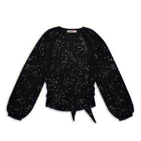 Ammehoela Overslag longsleeve Zwart Glitter Pailletten