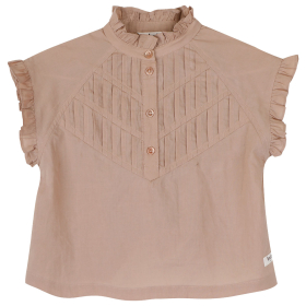Baje Studio blouse roze ruffle moia peach almond luxe meisjes blouse met ruffles en elegante plooidetails