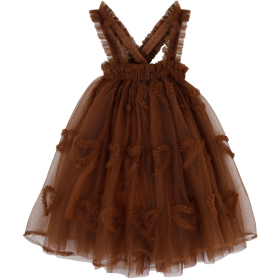Baje Studio jurk javea brown coconut meisjes tule jurk met geborduurde hartjes in warme bruintint