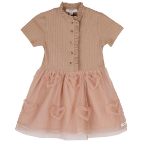 Baje Studio Nozy jurk rose café met ruffle kraag, knoopjes en tule hartjes rok