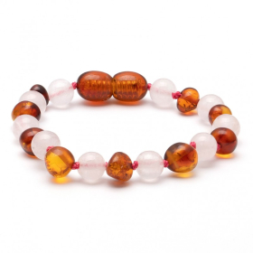 Barnsteen armband cognac / roze