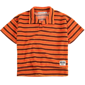Bobo Choses polo T-shirt oranje/bruin strepen badstof