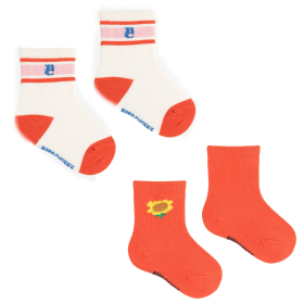 Bobo Choses Sok 2 Pack Creme/Rood BC Bloemen