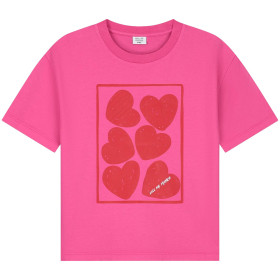Call Me Frankie T-shirt roze met hartjesprint