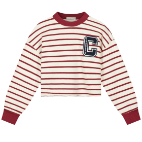 Charlie Petite Sweater Creme/Rood Strepen Cropped Lux voorkant van de meisjes sweater