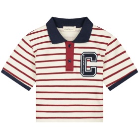 Charlie Petite T-shirt Polo Creme/Rood/Blauw Strepen Cropped Pam voor meiden