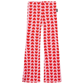 Daily Brat flared broek roze/rood met hartjesprint