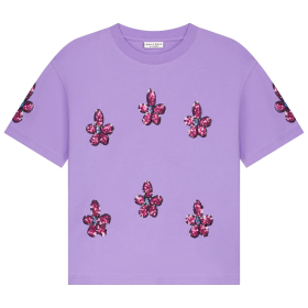Daily Brat T-shirt paars bloemen en pailletten