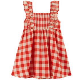 Emile et Ida jurk rood/creme ruiten met aardbeien
