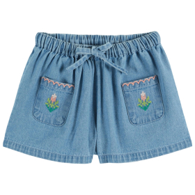 Emile et Ida korte broek blauw met geborduurde bloemen