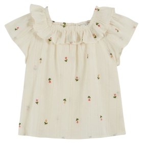 Emile et Ida blouse creme met ruches en geborduurde bloemen
