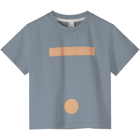 Gray Label T-shirt Grijs Melon Print met grijsblauwe kleur, korte mouwen, ronde hals en grafische melon kleurige balk en cirkel print.