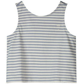 Gray Label mouwloze top met grijs-crème horizontale strepen, zachte jersey stof, rechte pasvorm en ronde hals, minimalistisch design.