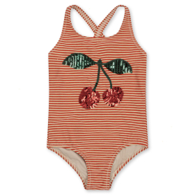 Konges Slojd Badpak Rood/Beige Glitter Kersenprint Pailletten