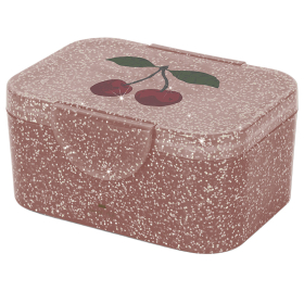Konges Slojd Lunch Box Cherry Glitter roze broodtrommel met kersenprint en glitter voor school