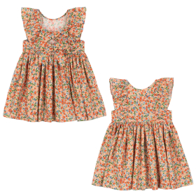 Konges Slojd Jurk Beige/Roze/Rood Bloemen En Strikjes Torino