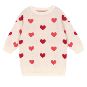 Konges Slojd Jurk Creme/Roze/Rood Hartjes