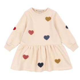 Konges Slojd Jurk Creme/Roze/Blauw Hartjes