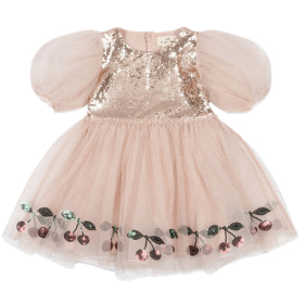 Konges Slojd Jurk Roze Pailletten Glitter Tulle Kersenprint