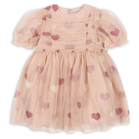 Konges Slojd Jurk Roze/Rood/Creme Tule Hartjes