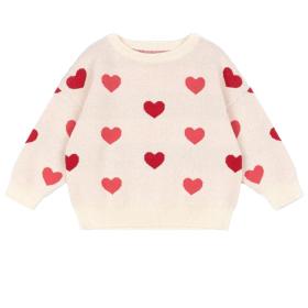 Konges Slojd Sweater Creme/Roze/Rood Hartjes