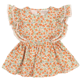 Konges Slojd Top Beige/Rood/Groen Bloemen Kaluka Ruffle