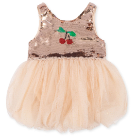 Konges Slojd Jurk Roze Pailletten Met Tulle Kersenprint