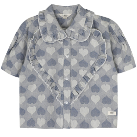 Labo de Colore blouse blauw hartjes Laila blouse blue denim light meisjes zomercollectie Pudilo