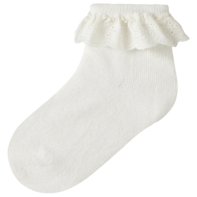 Lil’ Atelier enkelsokken creme met kanten rand en ribstructuur voor meisjes