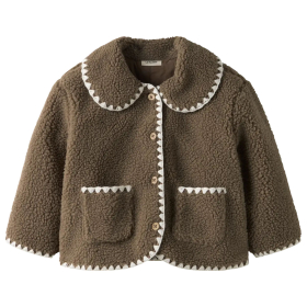 Lil’ Atelier nmflajo ls loose jacket lil bruine teddy jas met crème sierbies voor meisjes