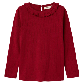 Lil Atelier Longsleeve Rood Kraag Pointelle Red Dahlia
