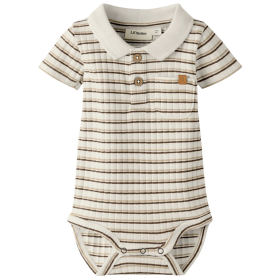 lil atelier baby romper creme/bruin strepen met kraag korte mouw babykleding