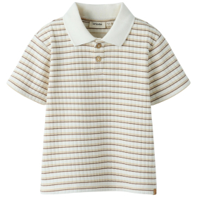 lil atelier jongens t-shirt polo creme/bruin strepen kinderkleding zomer shirt