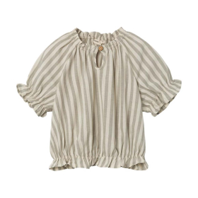 Lil Atelier T-shirt Ruffle Creme/Groen Strepenprint