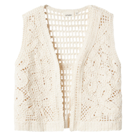 Lil Atelier Vest Creme Gehaakt Bloemen Turtledove