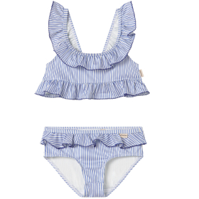MarMar Copenhagen Bikini Crème Blauw Strepen met ruches – vooraanzicht