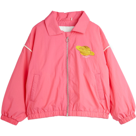 Roze Mini Rodini kinderjas met planeet print, ritssluiting en sportieve pasvorm.