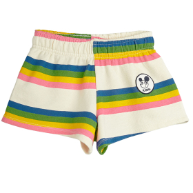 Mini Rodini korte broek creme met groene, gele, blauwe en roze strepen van biologisch katoen