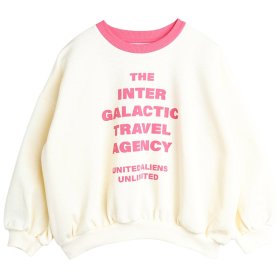 Mini Rodini Travel agency sp contrast rib sweatshirt creme meisje sweater met roze print
