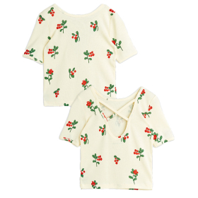 Mini Rodini T-shirt Creme/Groen/Rood Bloemen