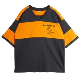 Mini Rodini Alien City FC grijs oranje jongens en meisjes t-shirt loose fit